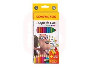 Lápis de Cor 12 Cores + Apontador Neo-Pen - Compactor